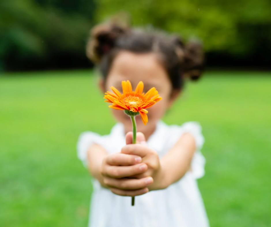 花を差し出す少女